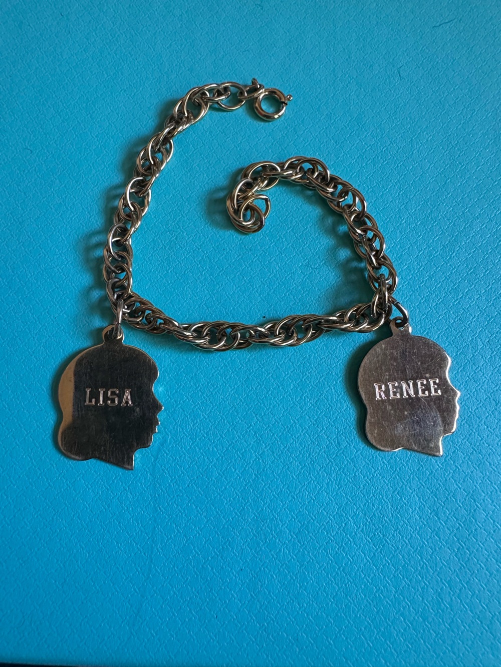 Vintage Gold Filled Girl Head Silouette Renee And Lisa Charm Bracelet